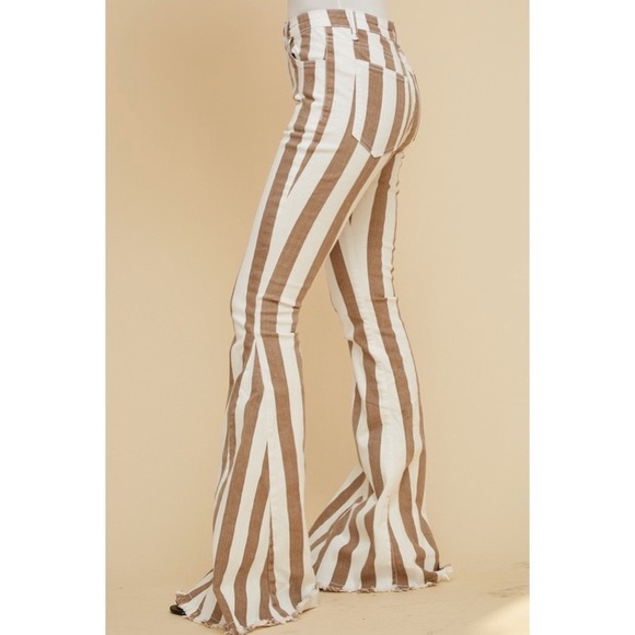 COACHELLA TAUPE/CREAM STRIPED FLARE JEANS - Picture 7 of 9
